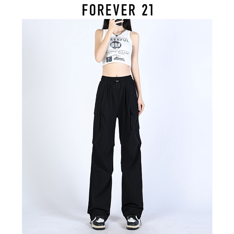 Forever 21美式速干工装裤女2023夏季新款宽松高腰冰丝阔腿休闲裤