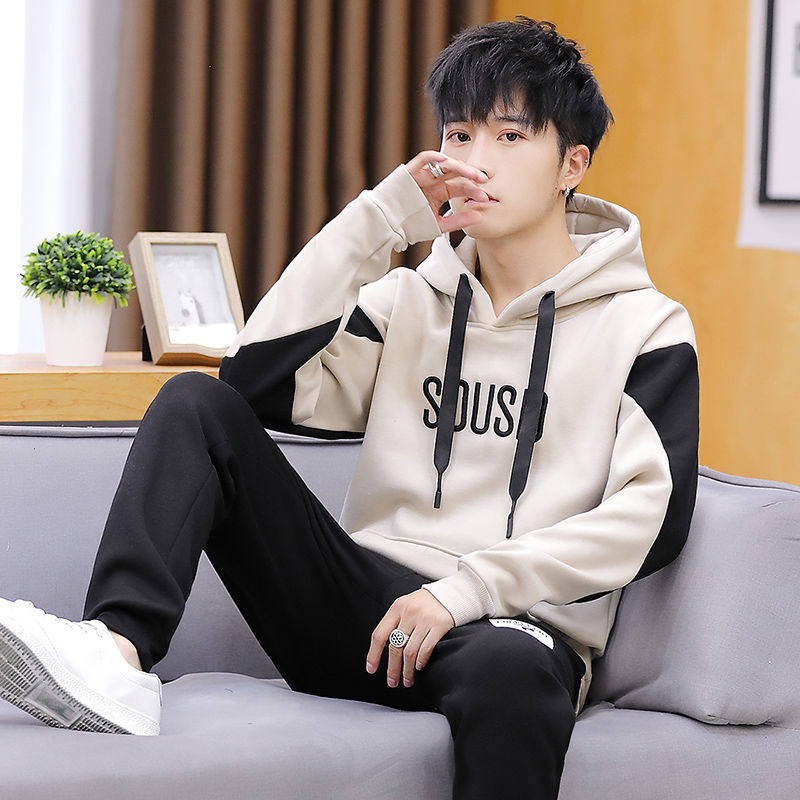 恩施耐克春秋款青少年连帽卫衣男高中初中学生套装潮流帅气男装外