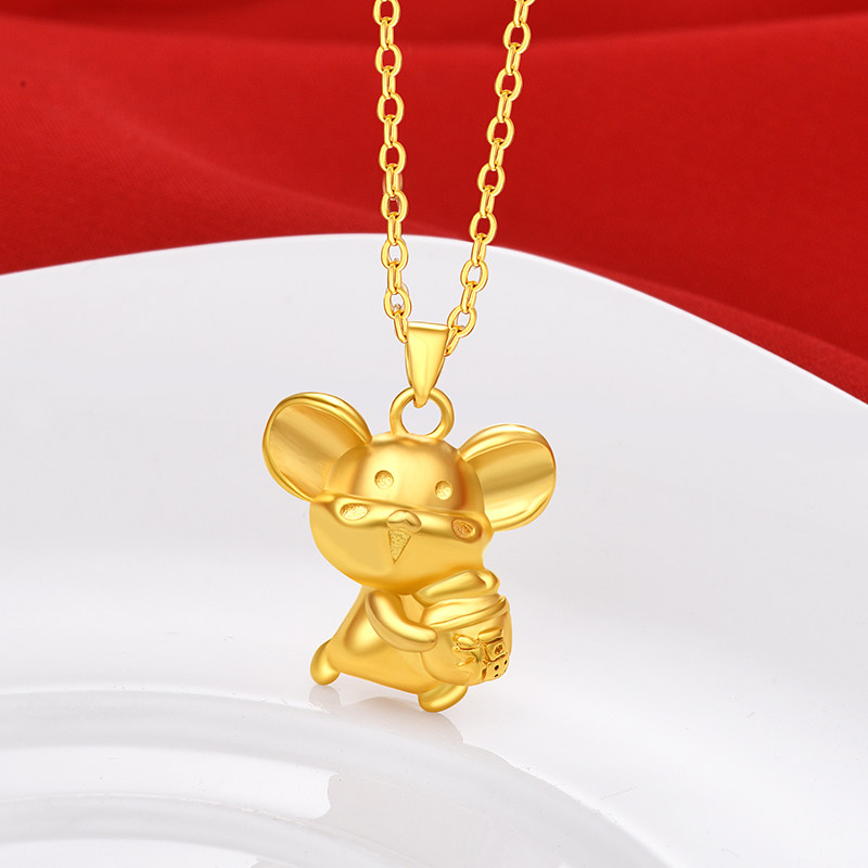 热销金项链女 纯金_黄金吊坠小萌福鼠小金鼠本命年999足金生肖女纯金