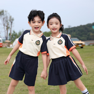 幼儿园园服夏季短袖棉套装运动风一年级小学生校服夏装儿童班服批