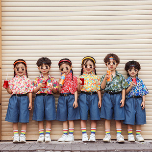 六一儿童表演服装男童女童复古港风衬衫护花使者舞蹈服合唱演出服
