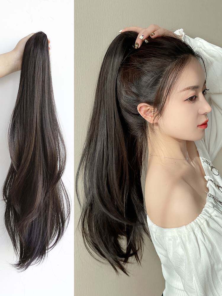 假头发扎马尾发夹中长款马尾辫子自然逼真仿真发增发量蓬松微卷发