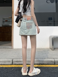 夏季款韩版胖妹妹高腰内衬牛仔半身裙女大码学生宽松显瘦减龄短裙