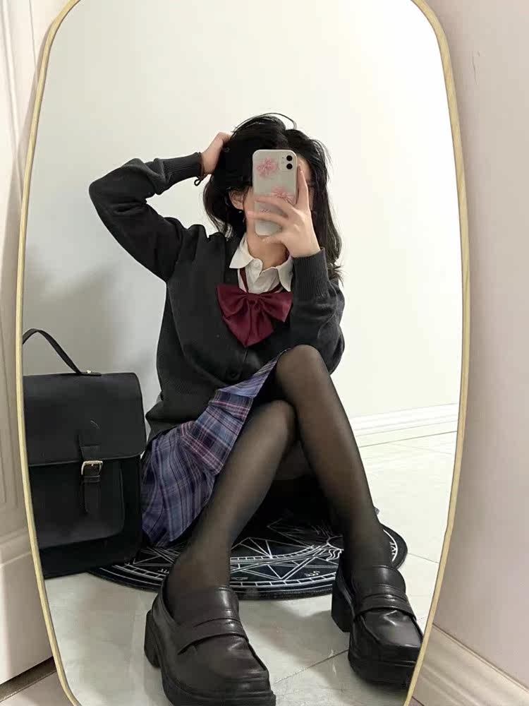 现货jk制服裙秋冬套装正版原创学院风日系开衫毛衣外套黑丝全套女