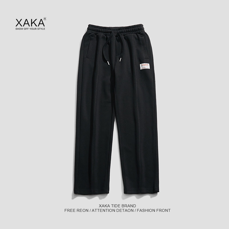 xaka350精梳棉春季高街运动卫裤男阔腿潮牌直筒宽松垂坠感拖地ins