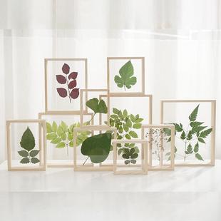 。木质创意双面玻璃植物标本相框原木色立体画框透明木质相框定制