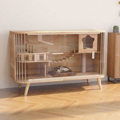 萌助 新款猫柜实木室内猫别墅人宠共用电视柜双层猫笼猫屋展示柜