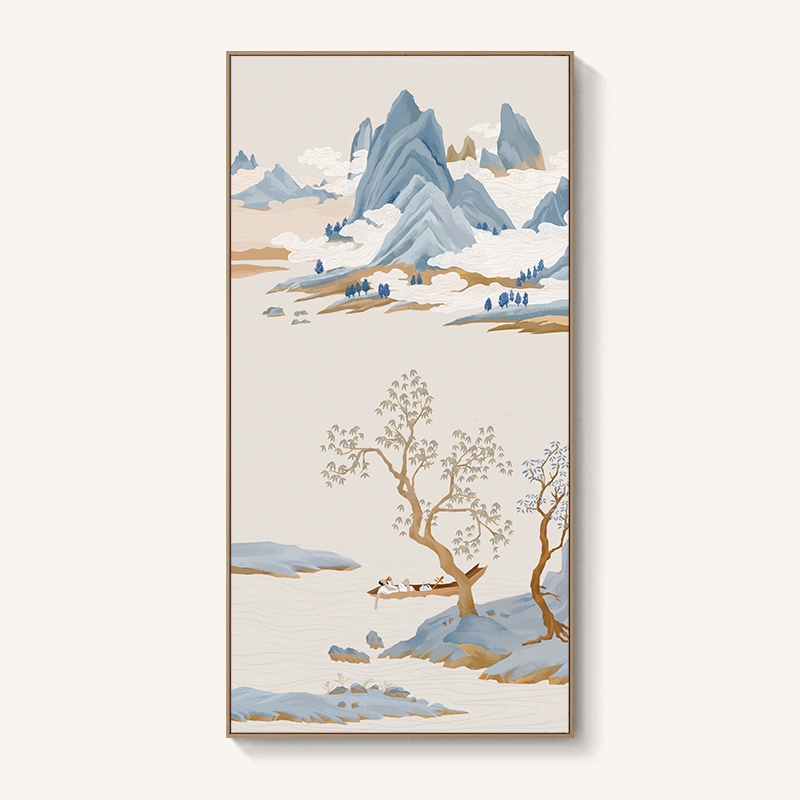 入户山树水墨过道新中式客厅玄关装饰画禅意风景挂画定做山水画墙