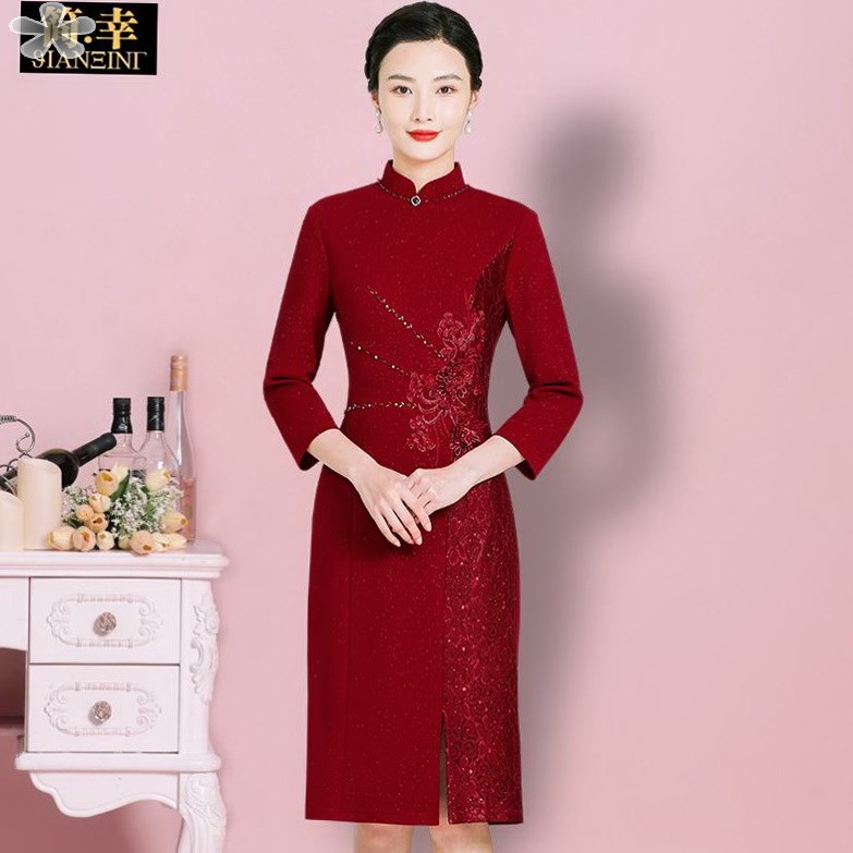 喜婆婆婚宴冬装本命年红色新娘母亲参加婚礼妈妈礼服高贵结婚旗袍