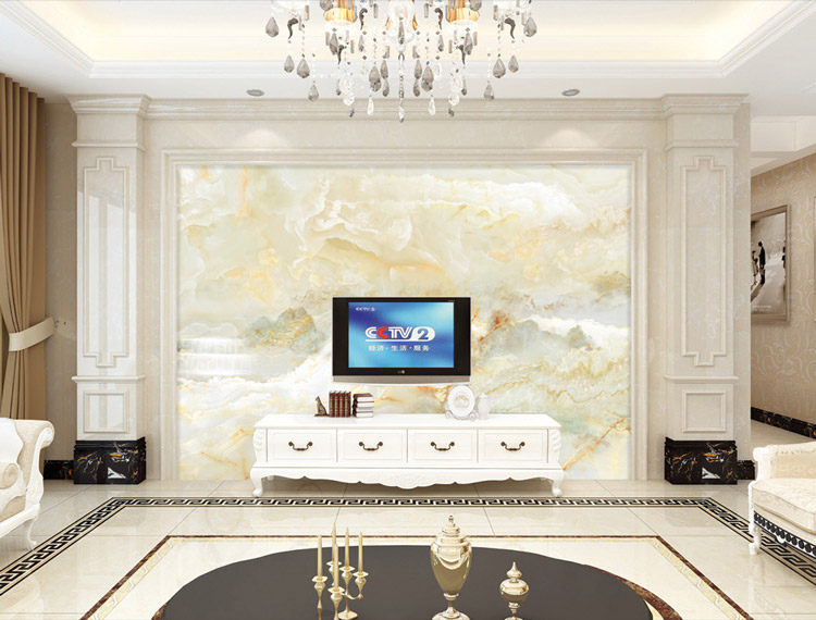 客厅电视瓷砖背景墙大理石新中式实木微晶石影视墙现代简约罗马柱