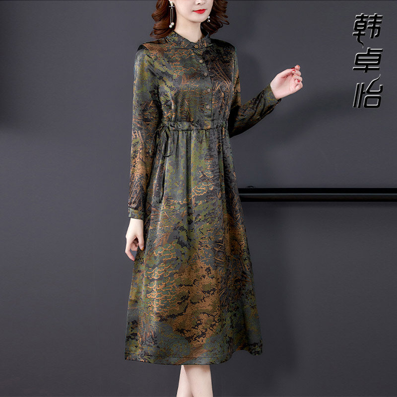 早秋新款连衣裙女长袖妈妈装重磅真丝秋季2021年新款女桑蚕丝裙子