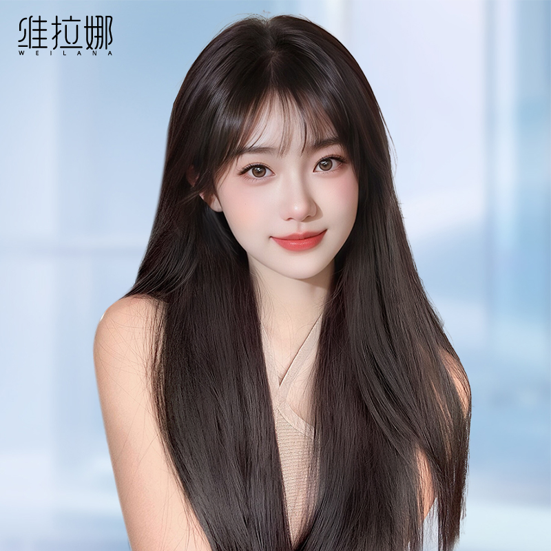 长发女假发真发全真自然黑长直蕾丝仿