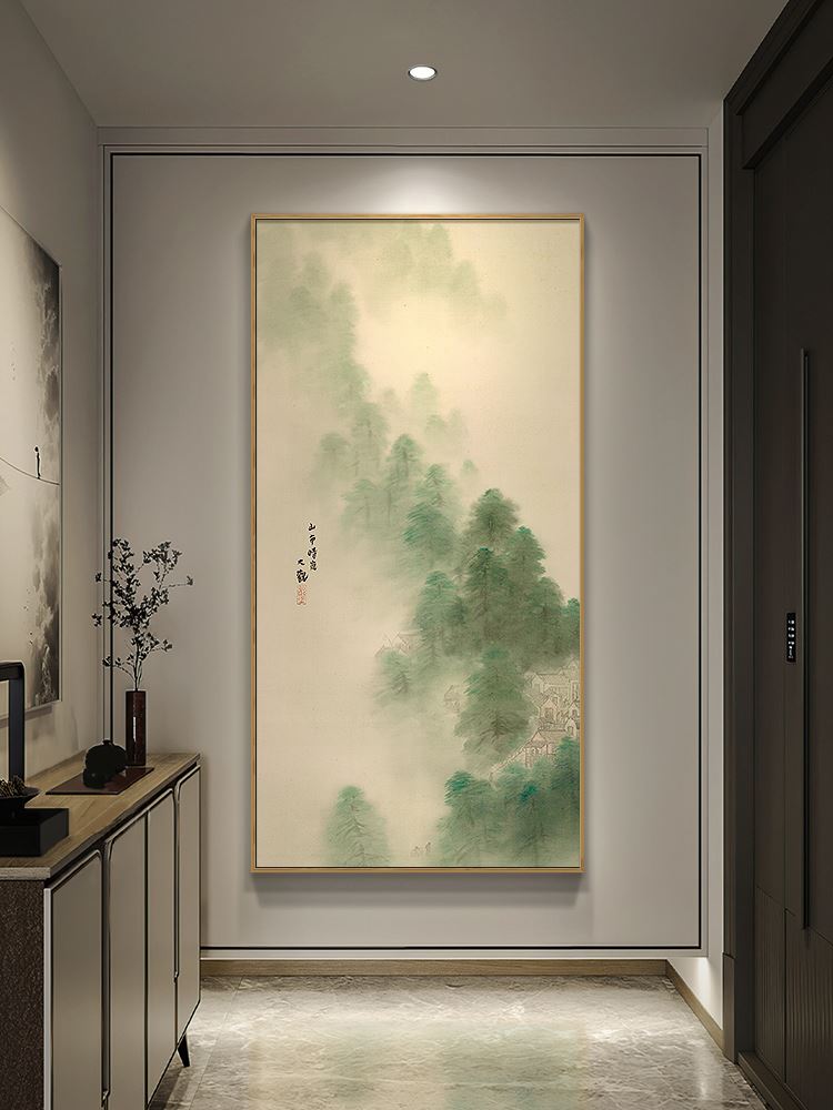 新中式进门玄关装饰画走廊过道竖版挂墙画高级感水墨禅意楼梯壁画