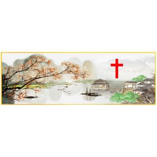 现代简约客厅风景装饰画北欧风壁画沙发背景墙十字架挂画卧室床头