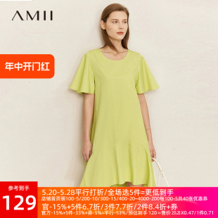 Amii2023年夏季新款初恋系连衣裙女荷叶边裙子喇叭袖小个子直筒裙