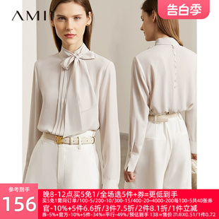 Amii2024夏季新款立领绑带雪纺衫女别致小衫高级感衬衫法式上衣