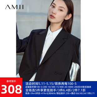 Amii中国风西装上衣女2024春季新款短款宽肩垫肩外套简约通勤西服