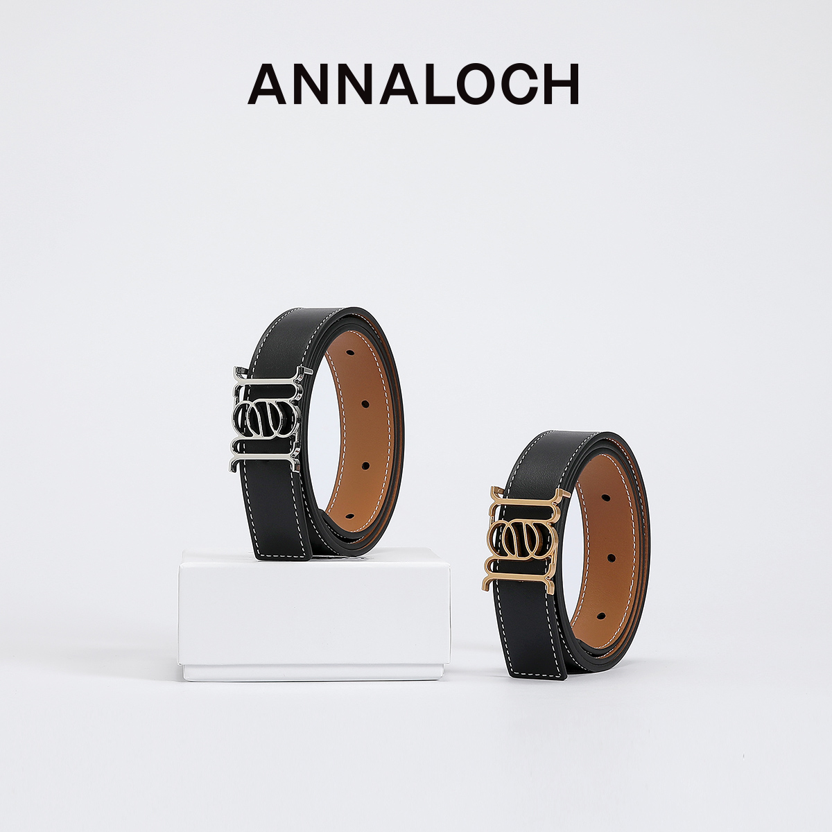 ANNALOCH经典款皮带纳帕双面牛皮LOGO女款时尚休闲商务腰带