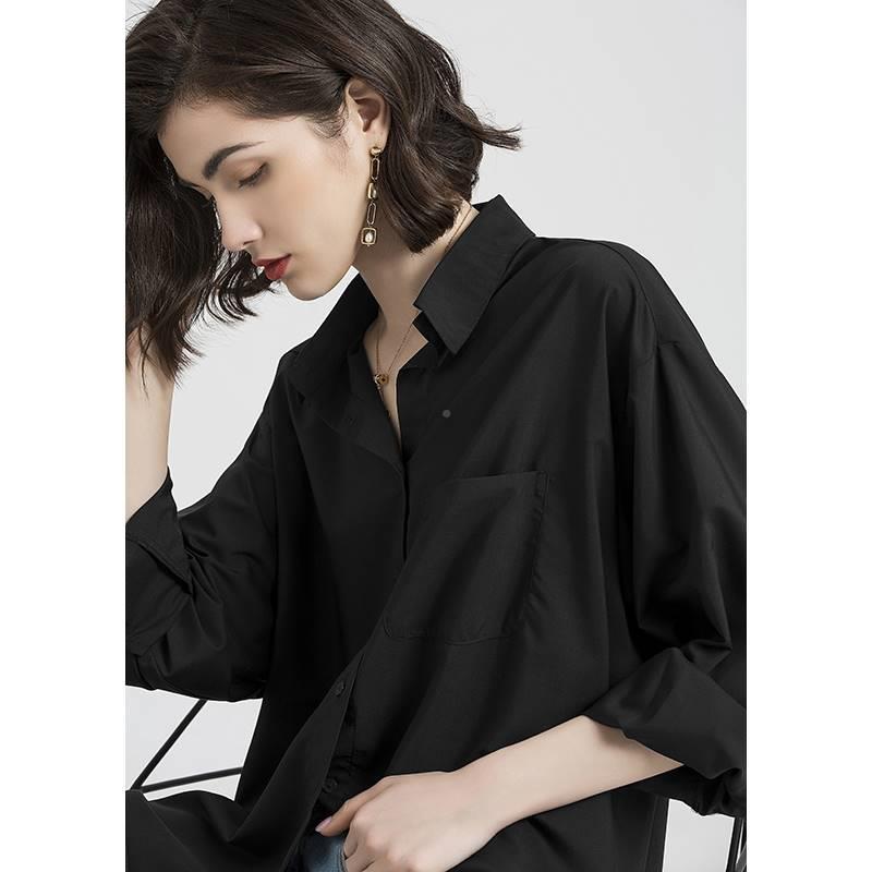 宽松设计感小众黑色衬衫上女复古港慵懒idk春秋款味衬衣叠穿港风