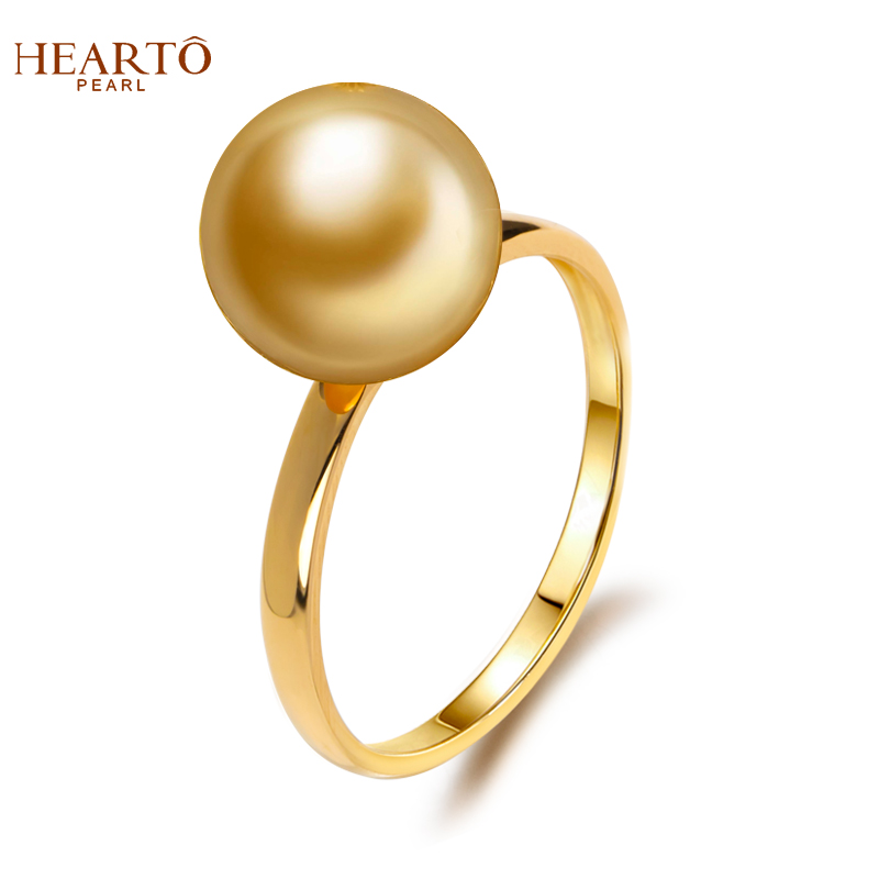 海瞳18k金南洋金珍珠戒指女经典简约正圆海水金色真珠指环首饰