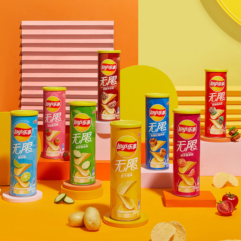 百事乐事原切无限薯片104g罐装田园薯片膨化食品休闲网红零食小吃