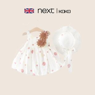 英国Next koko婴儿吊带裙夏季女宝宝韩版波点花朵周岁纯棉公主裙