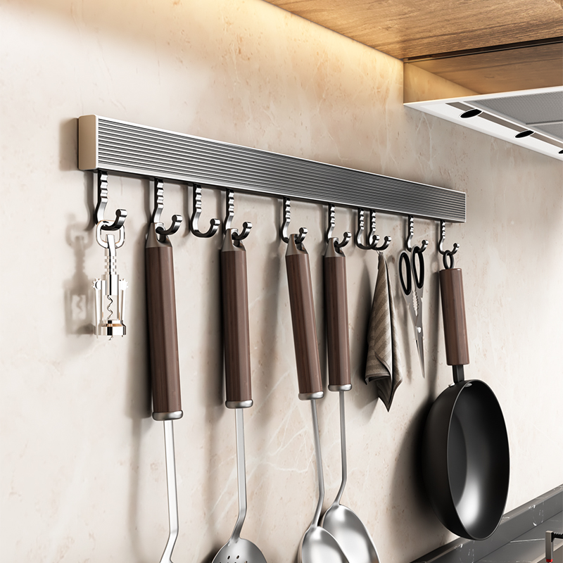 厨房挂钩架挂杆多功能免打孔壁挂厨具勺子铲子收纳置物架墙上排钩