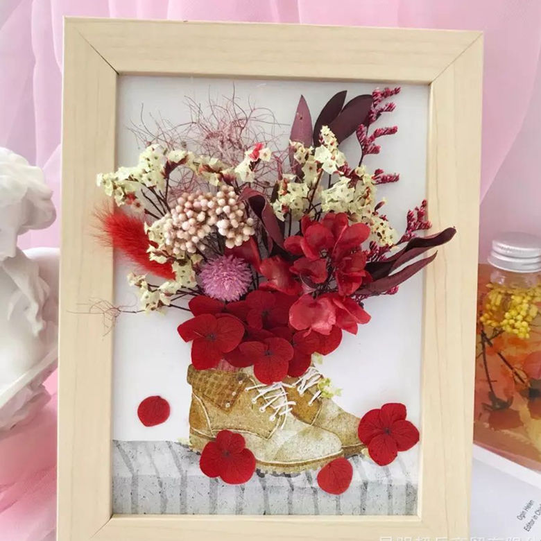 永生花diy立体相框干花贴画材料包手工活动套创意沙龙餐装饰摆台