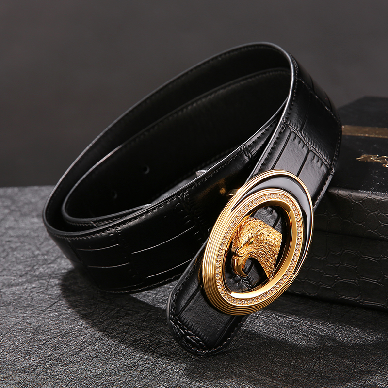 鳄鱼纹斯蒂芬男士皮带平滑扣头层牛皮商务休闲腰带中青年裤带