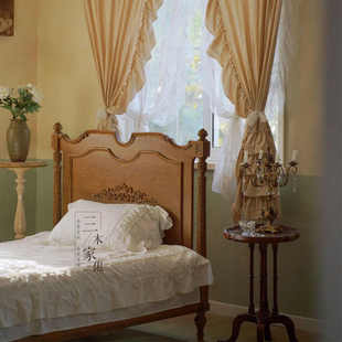 法式复古做旧公主床美式实木雕花中古双人床1.5米儿童床定制家具