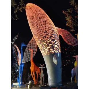 不锈钢鲸鱼雕塑定制户外园林景观金属镂空装饰城市广场摆件