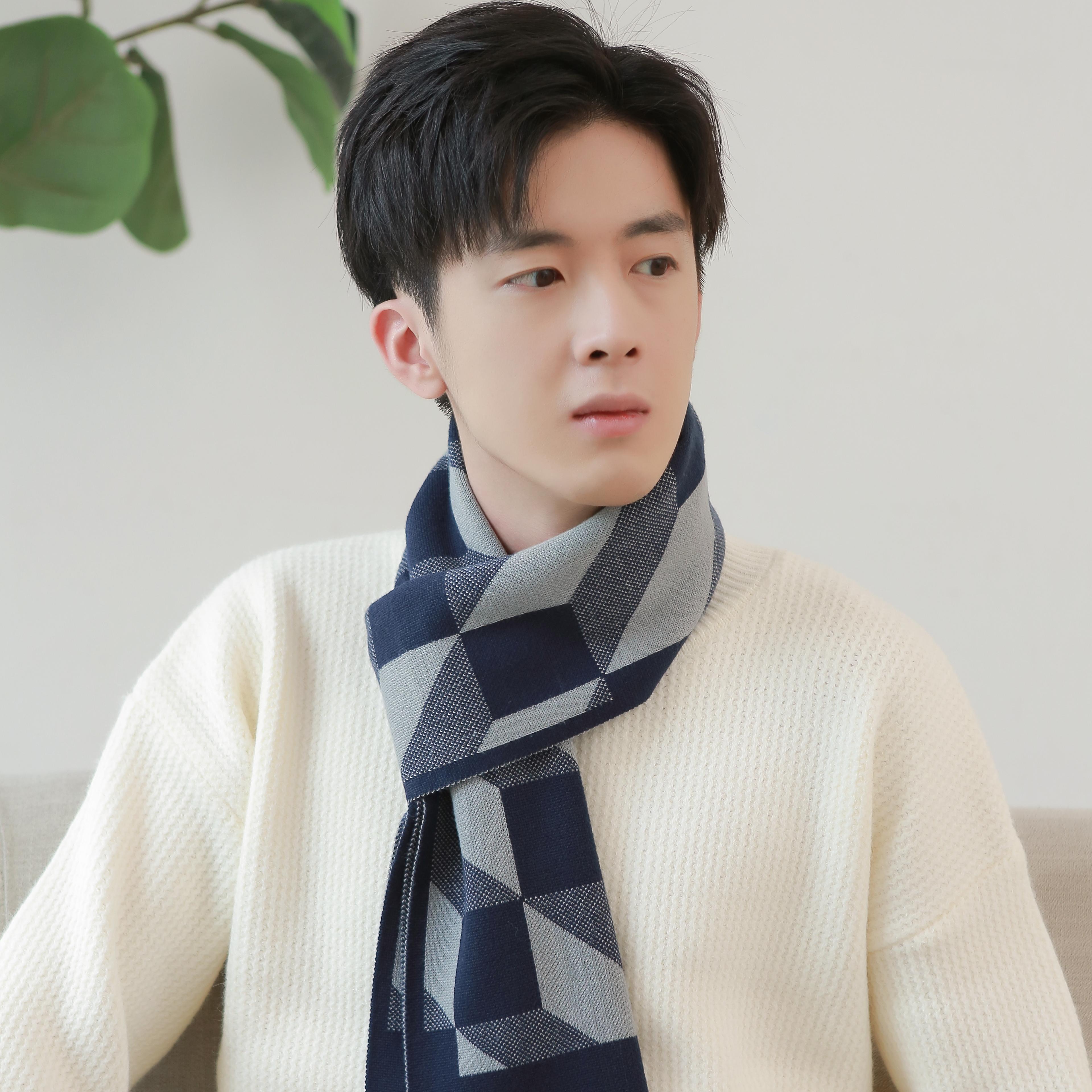 2021冬季新款男生围巾男士青年学生保暖加厚高档针织围脖送礼物