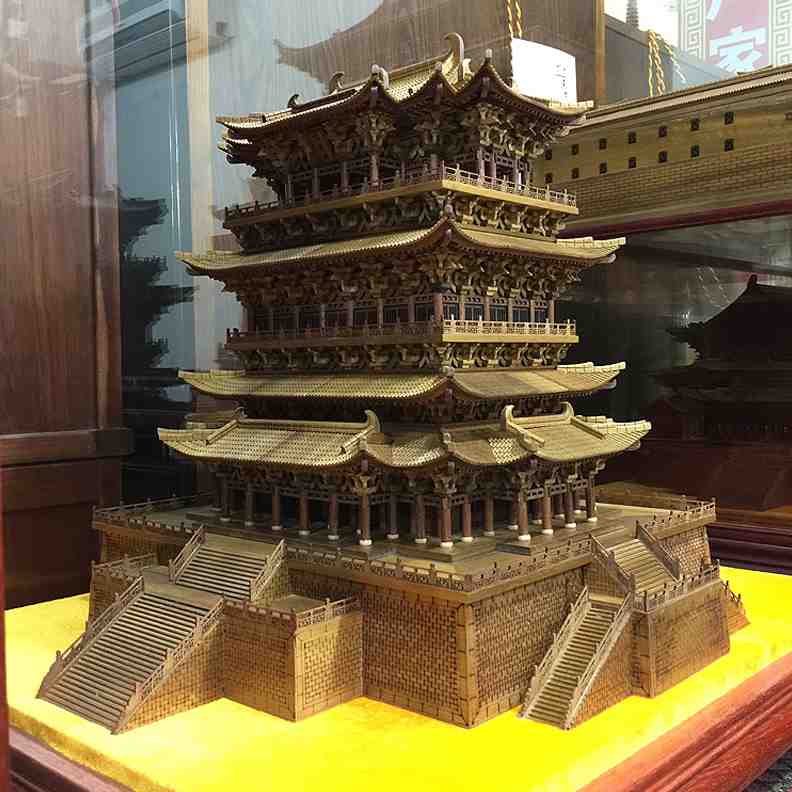 鹳雀楼古建筑微缩模型高档礼品楠木雕刻工艺品客厅办公室木雕摆件