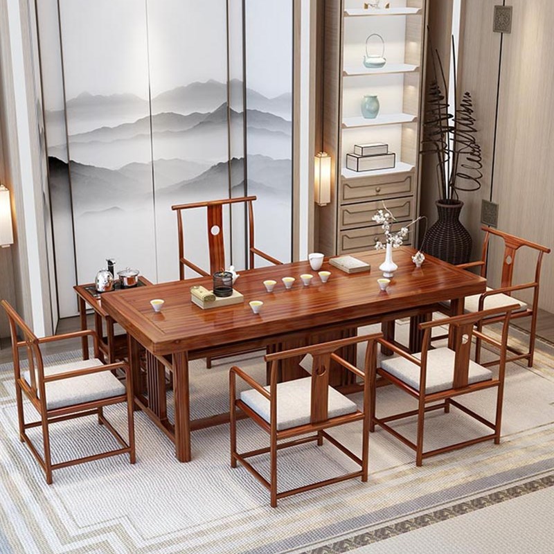 高档新中式大板实木茶桌椅组合功夫茶台一体休闲禅意茶几办公室泡