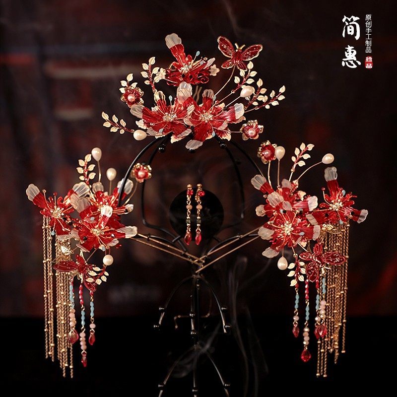 中式新娘头饰秀禾蝴蝶凤冠流苏步摇古装发饰婚礼结婚秀禾服饰品女