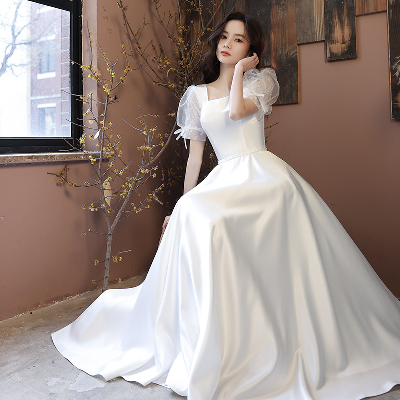 白色法式晚礼服平时可穿名媛领证登记小白裙宴会气质洋装连衣裙女