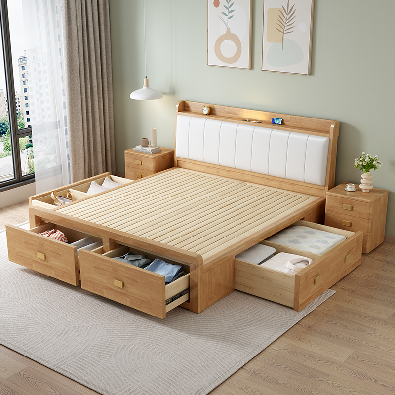 全实木白色主卧单双人气压高箱收纳床1.2m至1.8米简约小户型储物