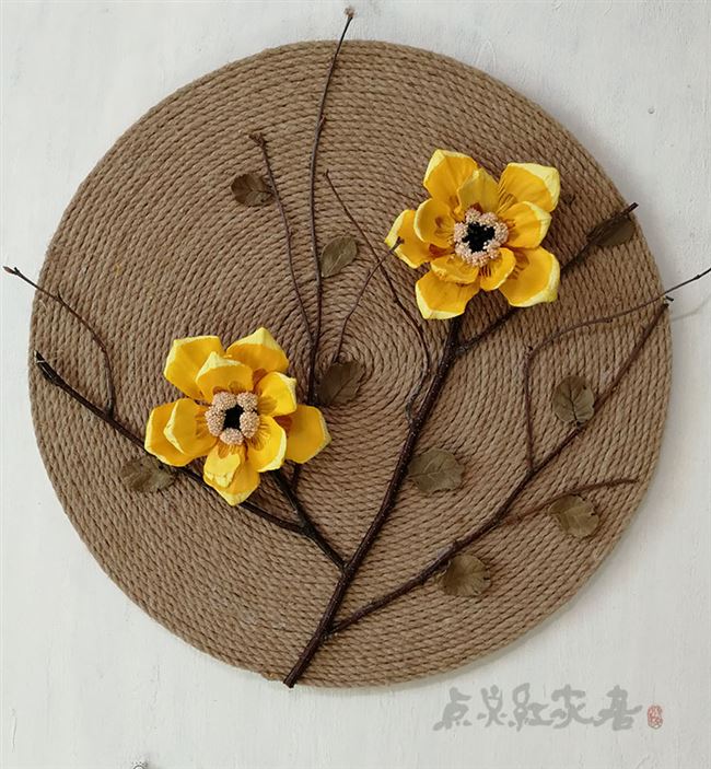 花好月圆黄色系麻绳圆形手工装饰画