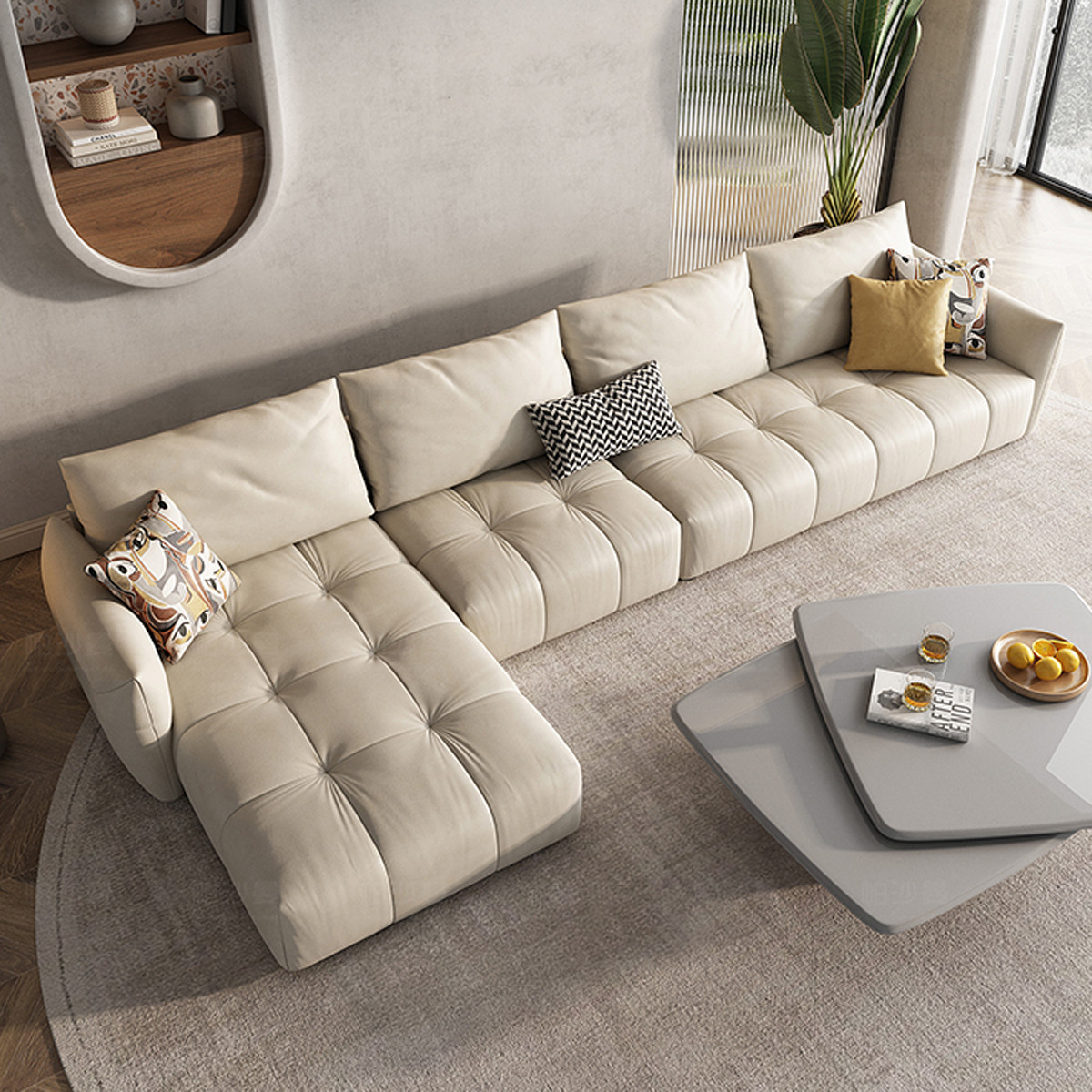 意式极简网红方块ins风轻奢免洗科技布沙发乳胶羽绒贵妃客厅组合