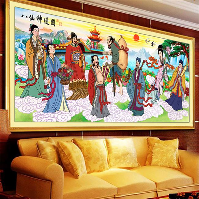 八仙神通图钻石画满钻5d新款客厅大幅山水风景人物画点贴钻十字绣