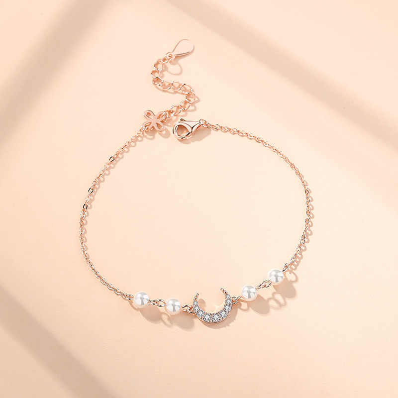 宝艺龙925纯银珍珠月亮手链简约清新甜美设计小众气质学生女手环