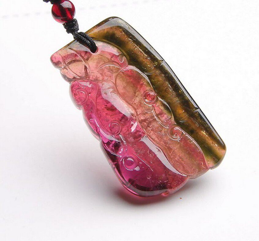 天然西瓜碧玺雕刻吊坠 油润老料 77400 多色