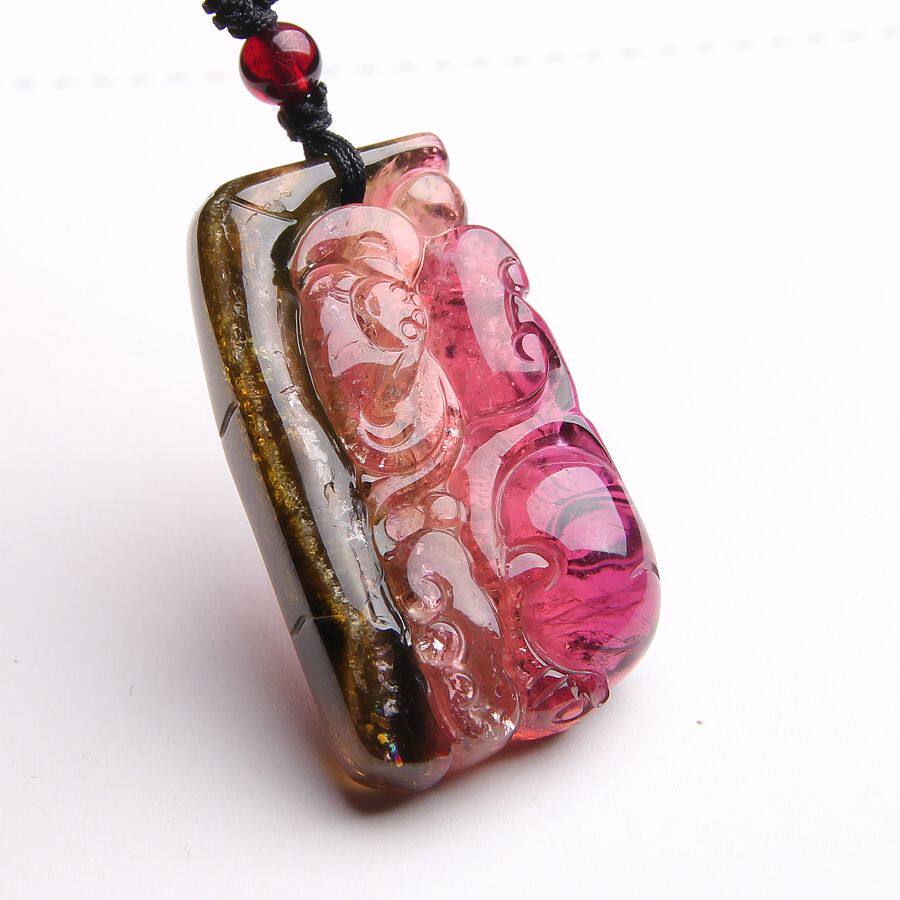 天然西瓜碧玺雕刻吊坠 油润老料 77400 多色