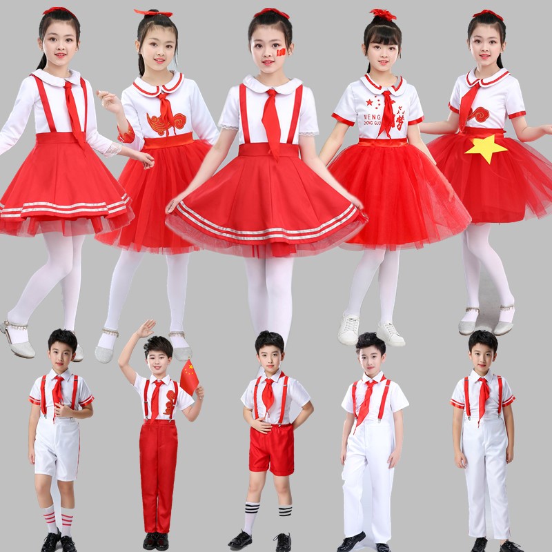儿童红歌合唱团演出服中小学生红领巾少先队员相约中国梦舞蹈服装