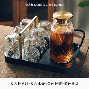 中式玻古海棠复璃杯杯家庭水杯套装家H用客厅待客茶杯喝水子子一