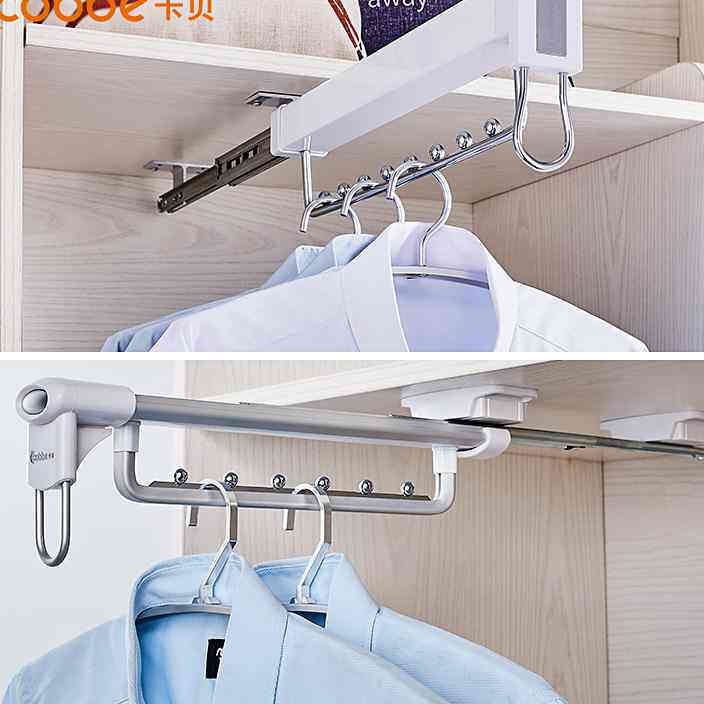 卡贝推拉挂衣器衣柜挂衣杆纵向顶装抽拉伸缩挂衣架衣柜内挂杆衣通