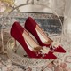 秀禾服婚鞋女2024年新款优雅高级感法式细跟中式新娘鞋红色高跟鞋