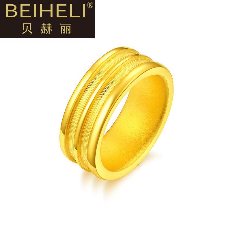3d硬金 黄金时尚简约光圈戒指999足金男女款情侣对戒指环弹ry0523