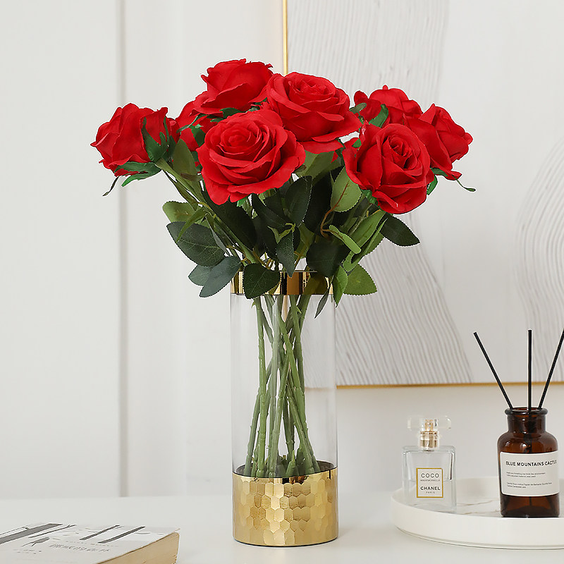 玫瑰花仿真花假花摆设绢花干花家居客厅餐桌摆件高档插花装饰婚庆
