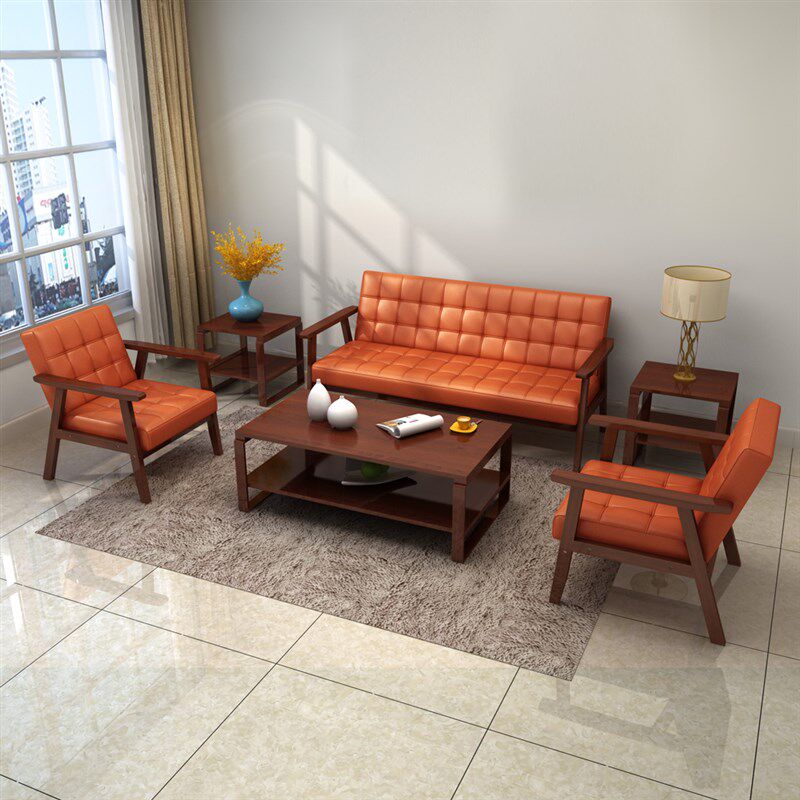 办公沙发茶几g组合套装会客接待室简约小型三人位简易实木沙发椅